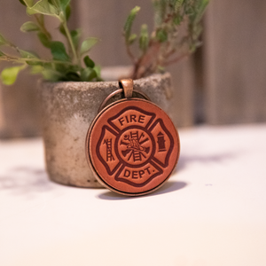 Fireman Emblem Leather Keychain - Lazy 3 Leather Company