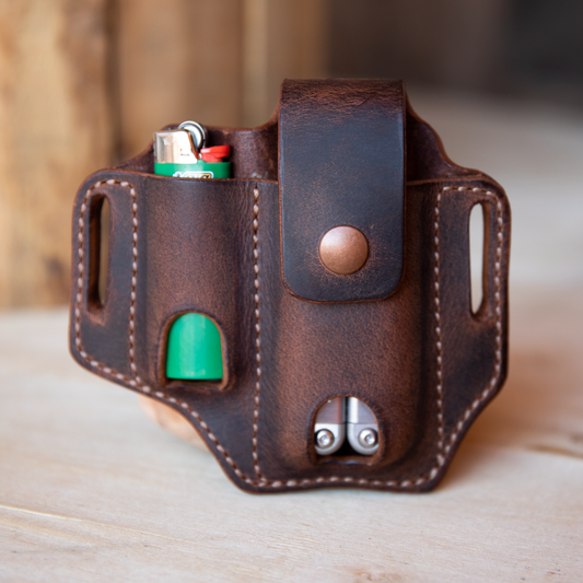 Multitool and light combo sheath in Crazy Horse Water Buffalo Leather - Lazy 3 Leather Company