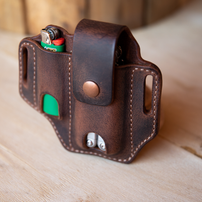 Multitool and light combo sheath in Crazy Horse Water Buffalo Leather - Lazy 3 Leather Company