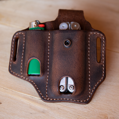 Multitool and light combo sheath in Crazy Horse Water Buffalo Leather - Lazy 3 Leather Company