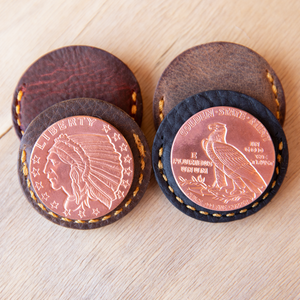 Incuse Indian Copper Rounds with Leather Sleeve EDC - Lazy 3 Leather Company
