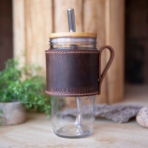Travel Mug Bamboo lid with Boba Straw - Lazy 3 Leather Company