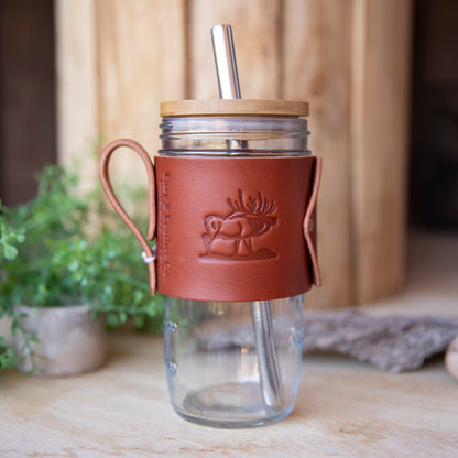 Travel Mug Bamboo lid with Boba Straw - Lazy 3 Leather Company