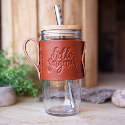 Travel Mug Bamboo lid with Boba Straw - Lazy 3 Leather Company