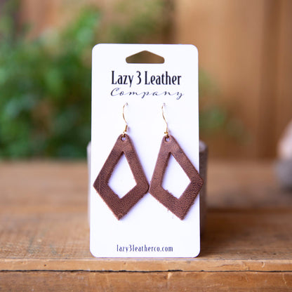 Diamond Drop Leather Earrings - Lazy 3 Leather Company