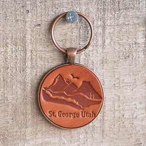 St. George Utah Mountains Leather Keychain - Lazy 3 Leather Company