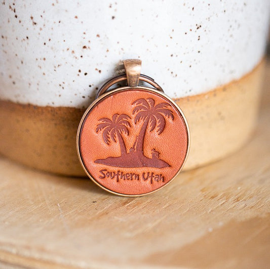 Southern Utah Palm Tree Keychain - Lazy 3 Leather Company