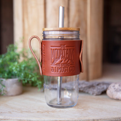 Travel Mug Bamboo lid with Boba Straw - Lazy 3 Leather Company