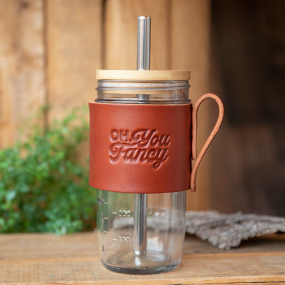 Travel Mug Bamboo lid with Boba Straw - Lazy 3 Leather Company