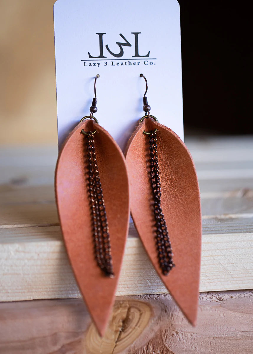 Leaf Chain Earring - Lazy 3 Leather Company