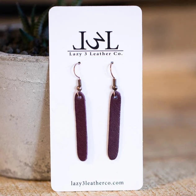 Purple Leather Bar Earring - Lazy 3 Leather Company