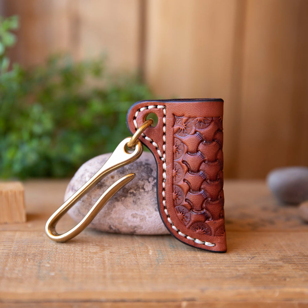 Tooled Knife Sheath w/hook - Lazy 3 Leather Company